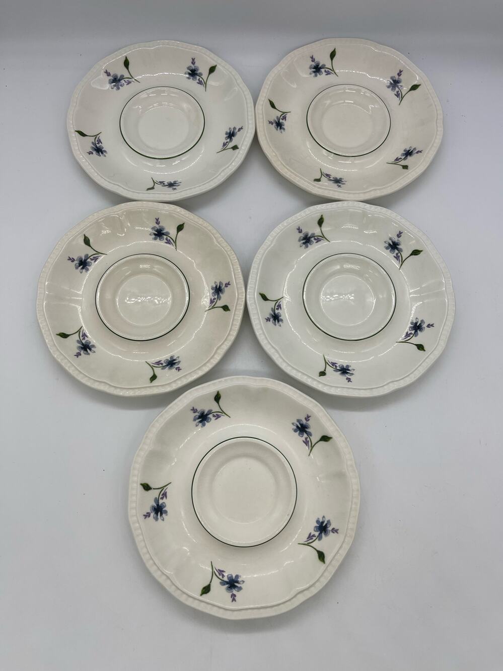 KENSINGTON Staffordshire Ironstone Wayside 1821 Set of 5 Saucers England 6"